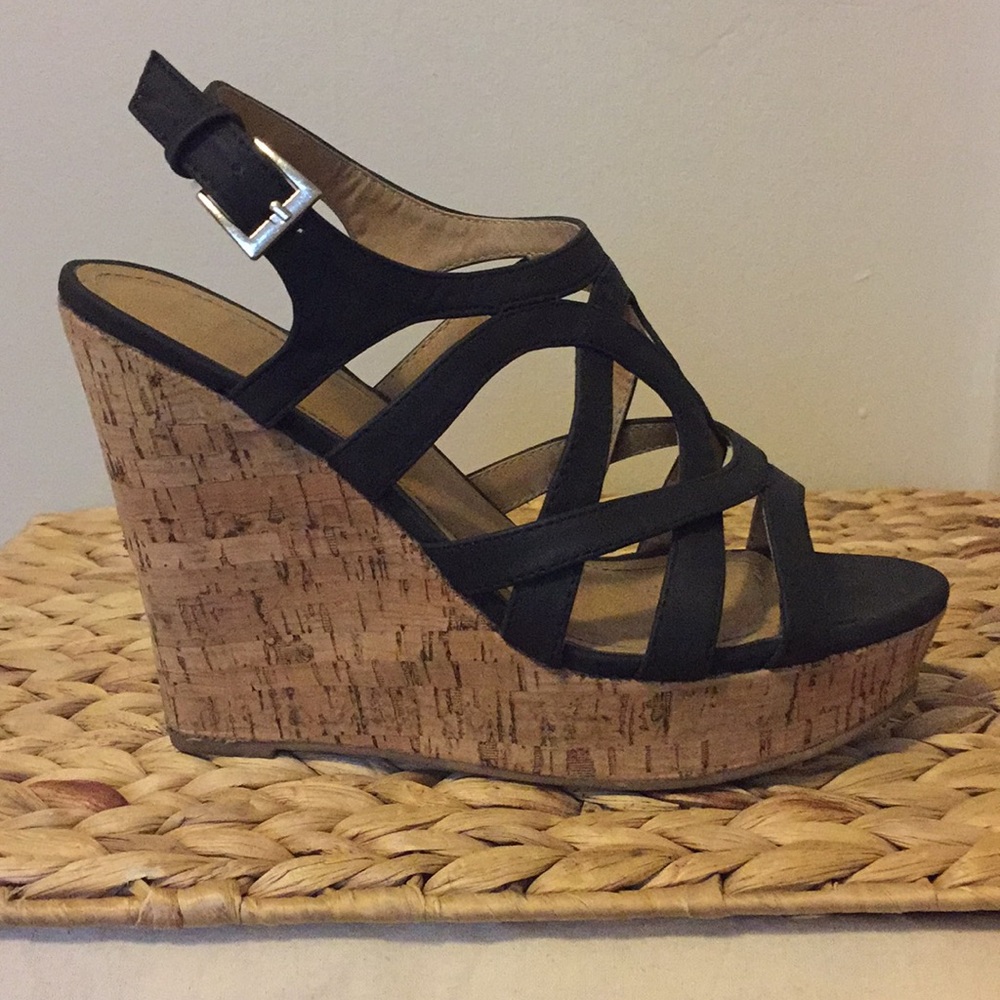 Black, strappy, tall wedges
